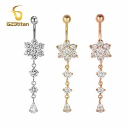 Elegant Long Belly Button Rings for Women 14G G23 Titanium Piercing Curved Barbell CZ Zircon Navel Bar Allergy Free Body Jewelry