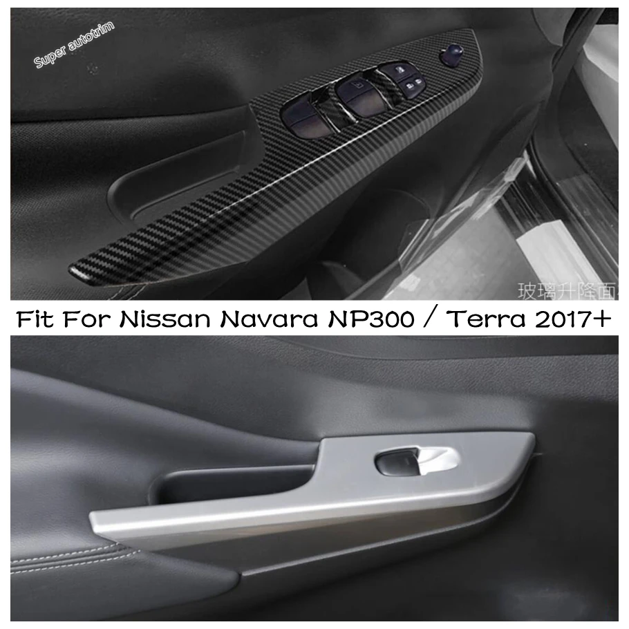 

Carbon Fiber / Matte Interior Car Armrest Window Decor Cover Glass Lift Switch Trim For Nissan Navara NP300 / Terra 2017 - 2021