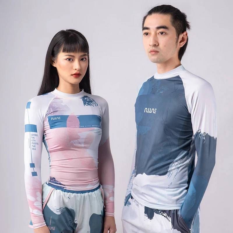 Nu-June Surfing Rash Guard Men Swimwear Long Sleeve Swimsuit Mens Rashguard Two-Pieces Surf Shirt For Swimming UPF50 Protect