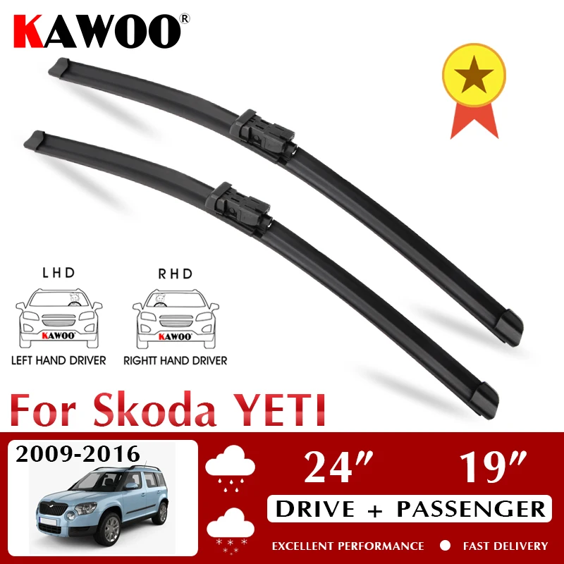 

KAWOO Wiper Car Wiper Blades For Skoda YETI 2009-2016 Windshield Windscreen Front Window Accessories 24"+19" LHD RHD