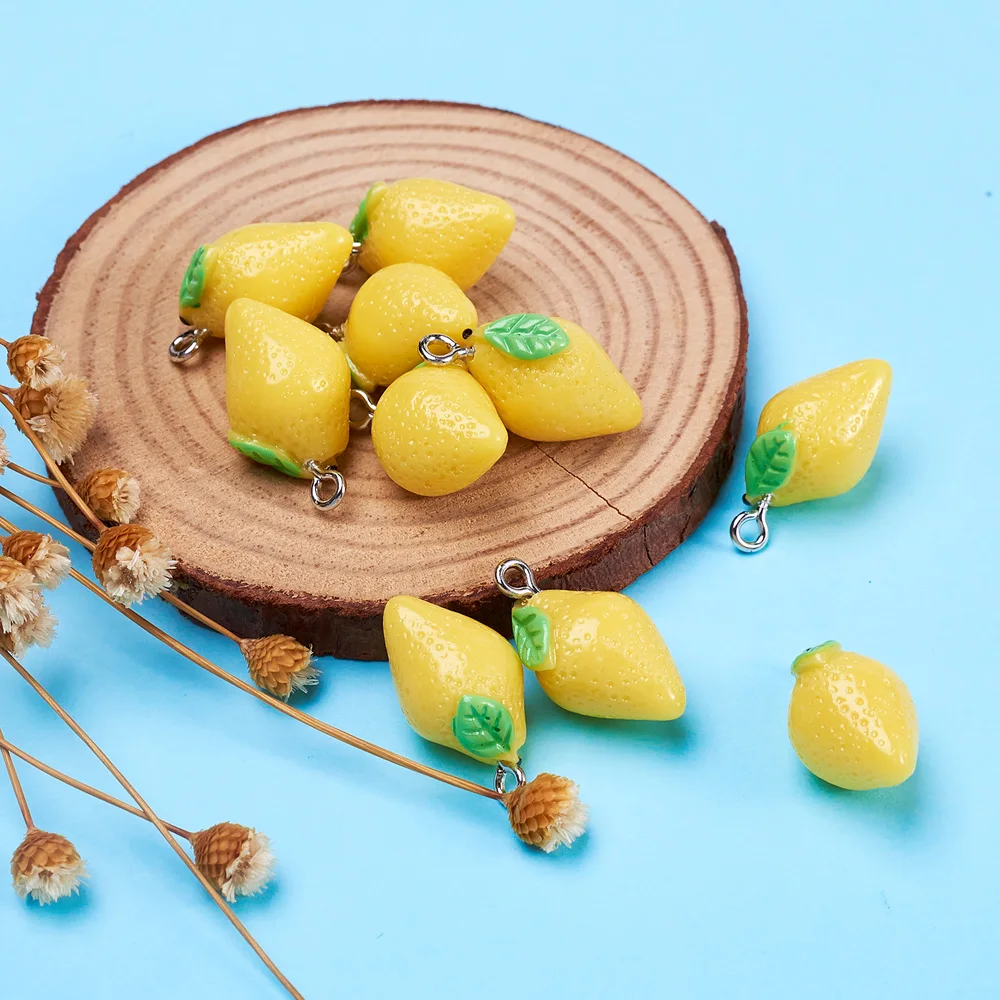 10pcs Yellow Lemon Resin Pendants Findings Fruit Resin Pendant Charms For Earring Necklace DIY Fashion Jewelry Accessories