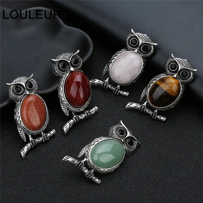 New Lovely Animal Owl Brooches for Women Men Natural Tiger Eye Stone Cabochons Pins Brooch Party Jewelry Accessories Gift