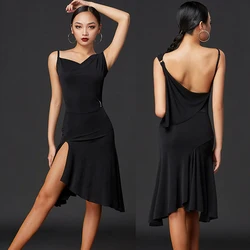 New Latin Dance Dress Sexy Black Backless Dance Dress Women Rumba Salsa Samba Cha Cha Dancing Clothes Performance Wear DQS4570