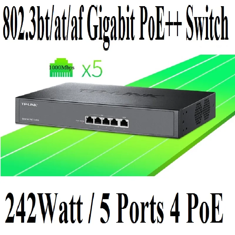 IEEE 802.3bt/at/af 5 Ports PoE++ Gigait Switch with 4PoE ports 5-port PoE 1000M Switch 1* uplink RJ45 Gigabit Port Max PoE 242W