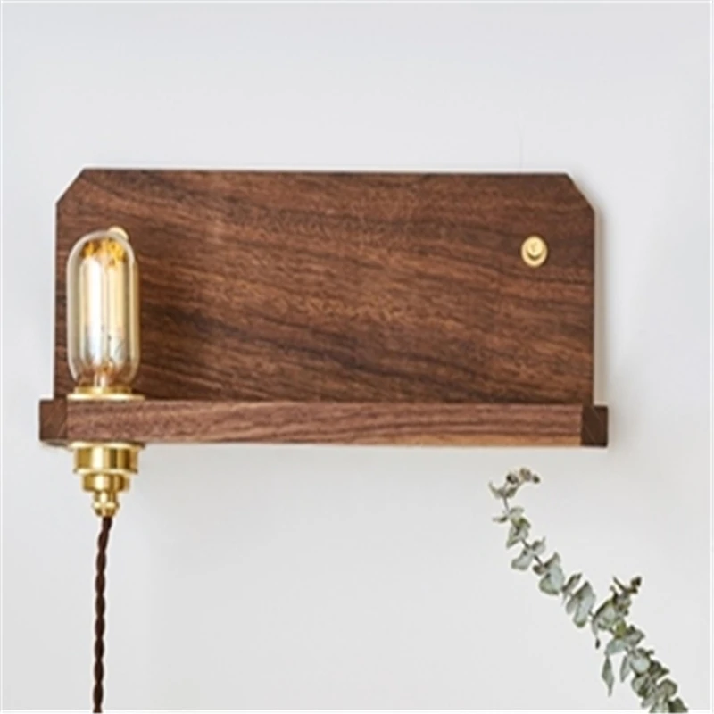 

European Corridor Porch Wall Lamp Retro Black Walnut Wall Lamp North Bedroom Lamp Solid Wood Lamp