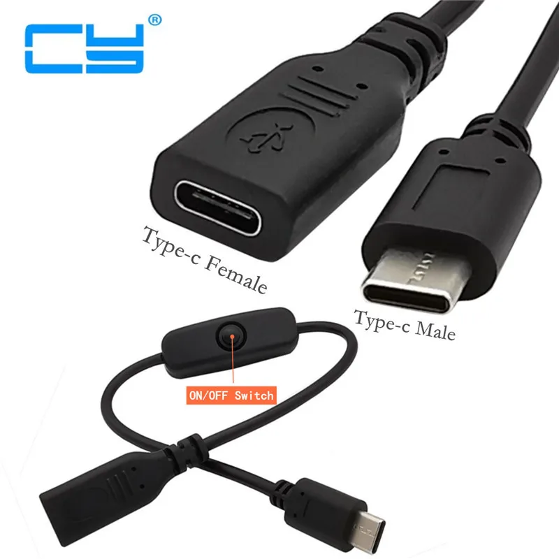 C-type male-to-female USB cable with on / off switch, c-type USB 3.1 extended push-in key switch cable  0.3m