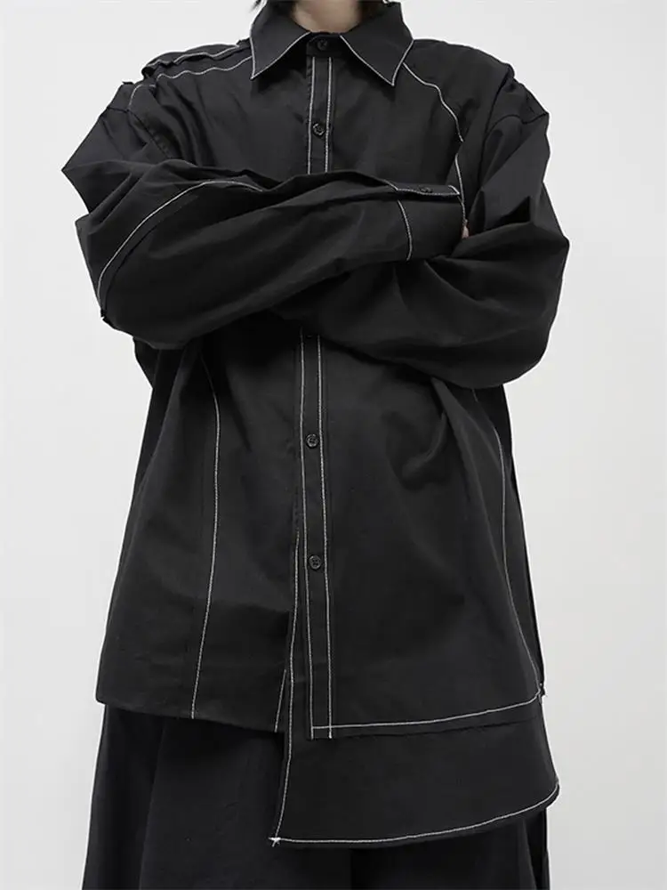 

Men's Shirt Long Sleeve Asymmetric Fashion Spring And Autumn New Large Solid Color Loose Black Casual Men's Shirt Fashion Trend