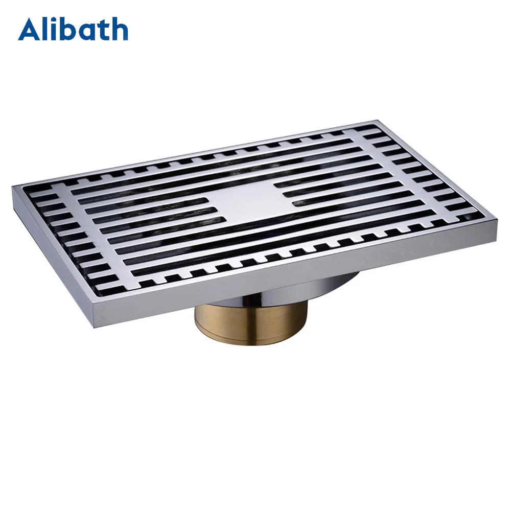 Drains  Solid Brass Chrome Silver Shower Drain Bathroom Square Cover Anti-odor Hair Strainer Balcony Floor Drain .