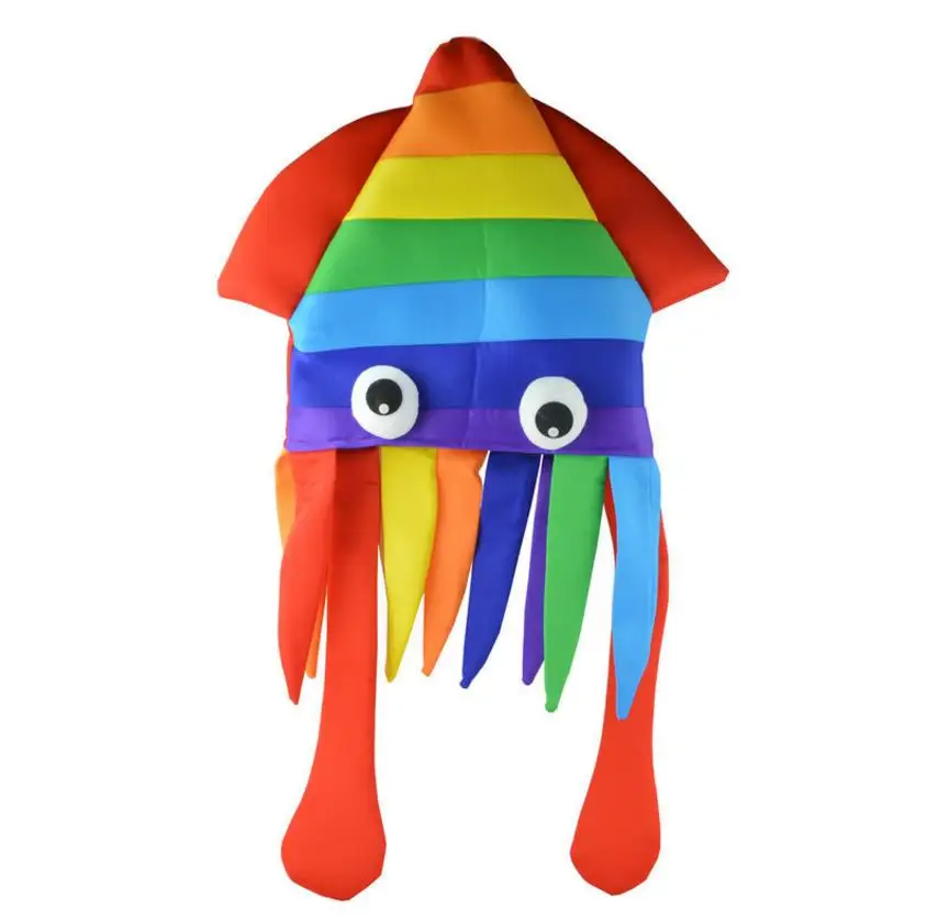 

Rainbow Octopus Hat Party Colorful Squid Cap Christmas Cosplay Sea Animal Duck Mushroom Costume Funny Crazy Headwear Prop 50pcs