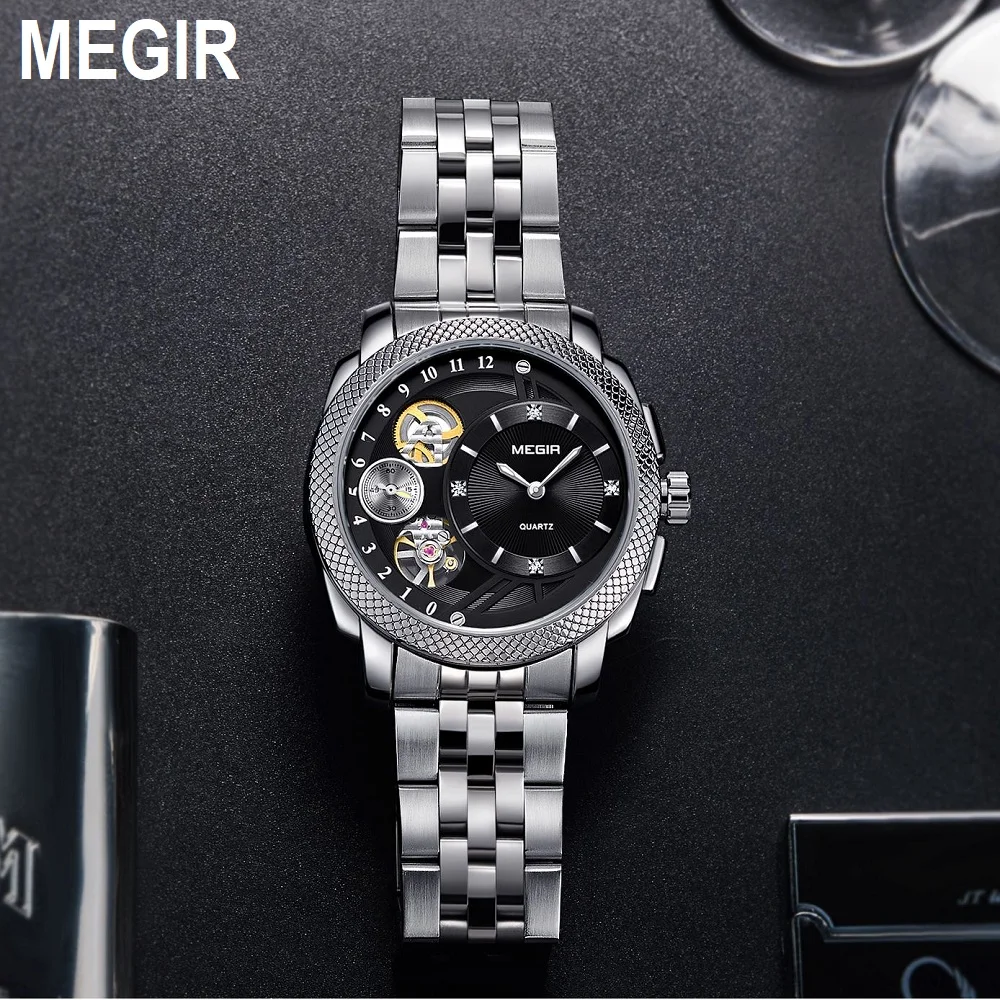 MEGIR Business Watch for Men mechanical style Quartz Watches Stainless Steel Wrist Watches Men Clock Hour Time Relogio Masculino