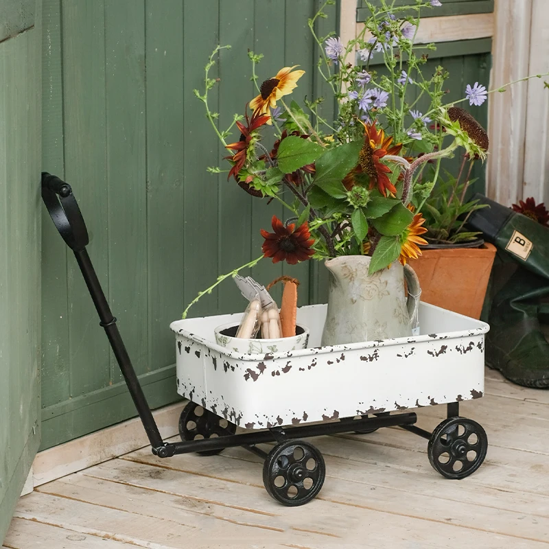 Rustic Retro Decorative Garden Metal Wagon and Cart