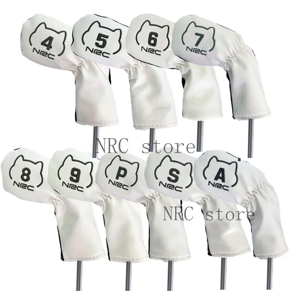 Golf Iron cover 9Pcs Set  PU Leather Waterproof No.4/5/6/7/8/9/P/S/A  Protector  White AKITA DOG