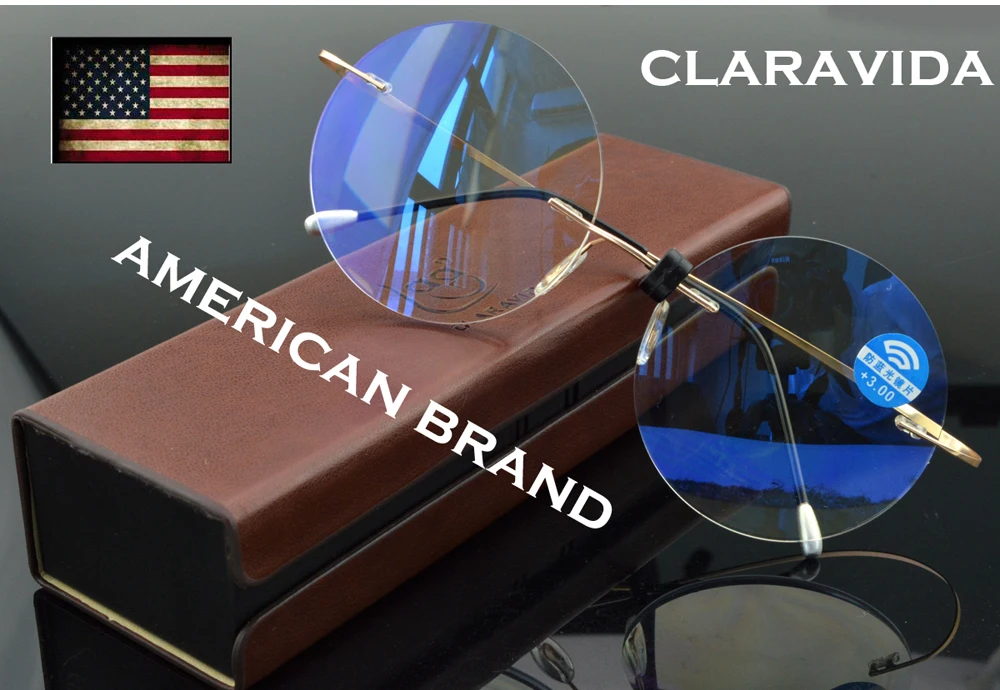 

Round Luxury Retro Super High Quality Reading Glasses Metal Rimless with PU Case CLARAVIDA America Brand Gentlemen +0.75~+4.0