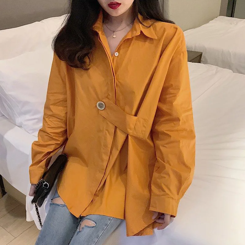 2022 Spring Street Style Solid Color Women Blouse Shirt Long Sleeve Button Up Ladies Tunic Shirts Oversize Fashion Female Tops