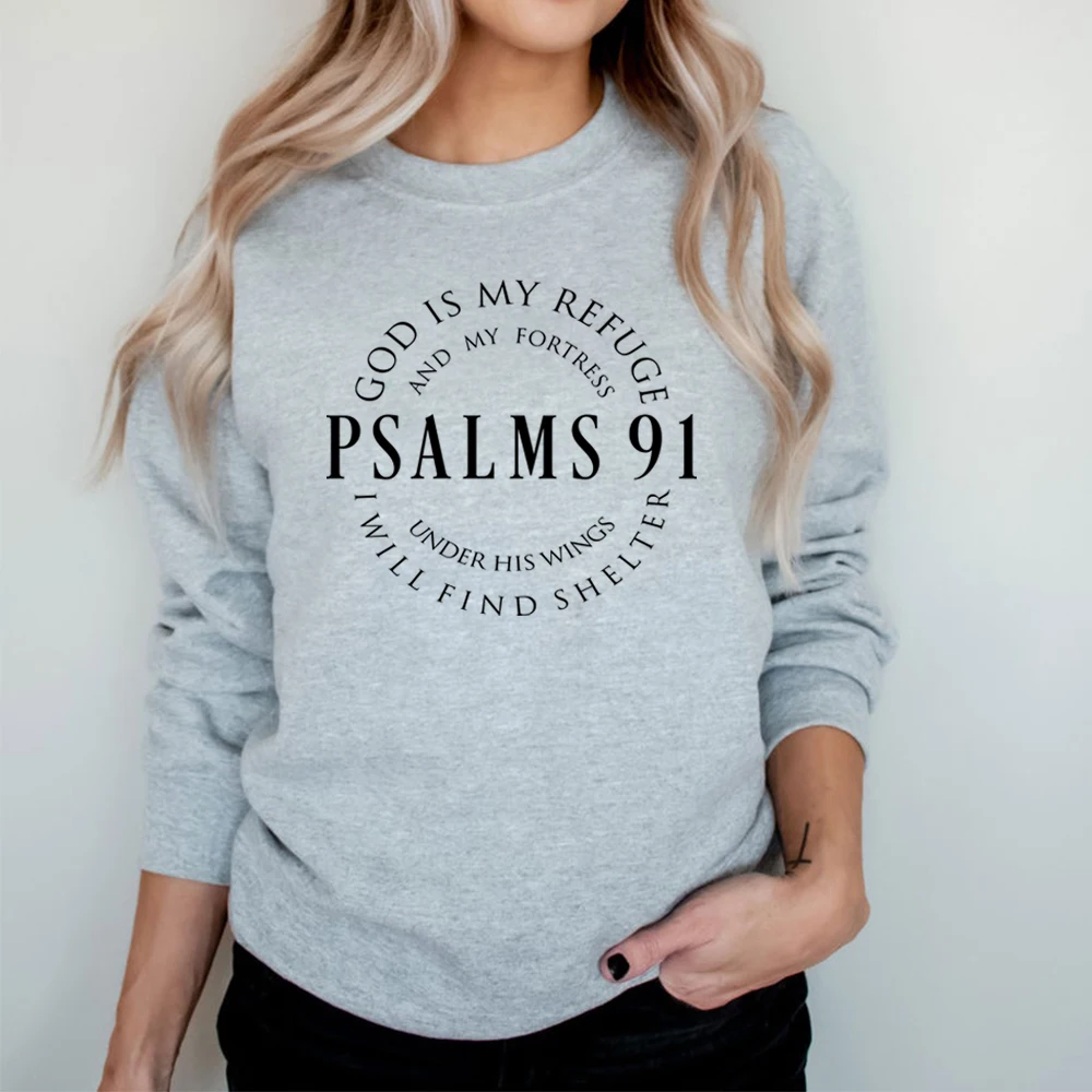 

God Is My Refuge Psalms 91 Christian Sweatshirt Bible Saying Clothes Religious Blessed Hoodie Unisex Inspirational Sweatshirts