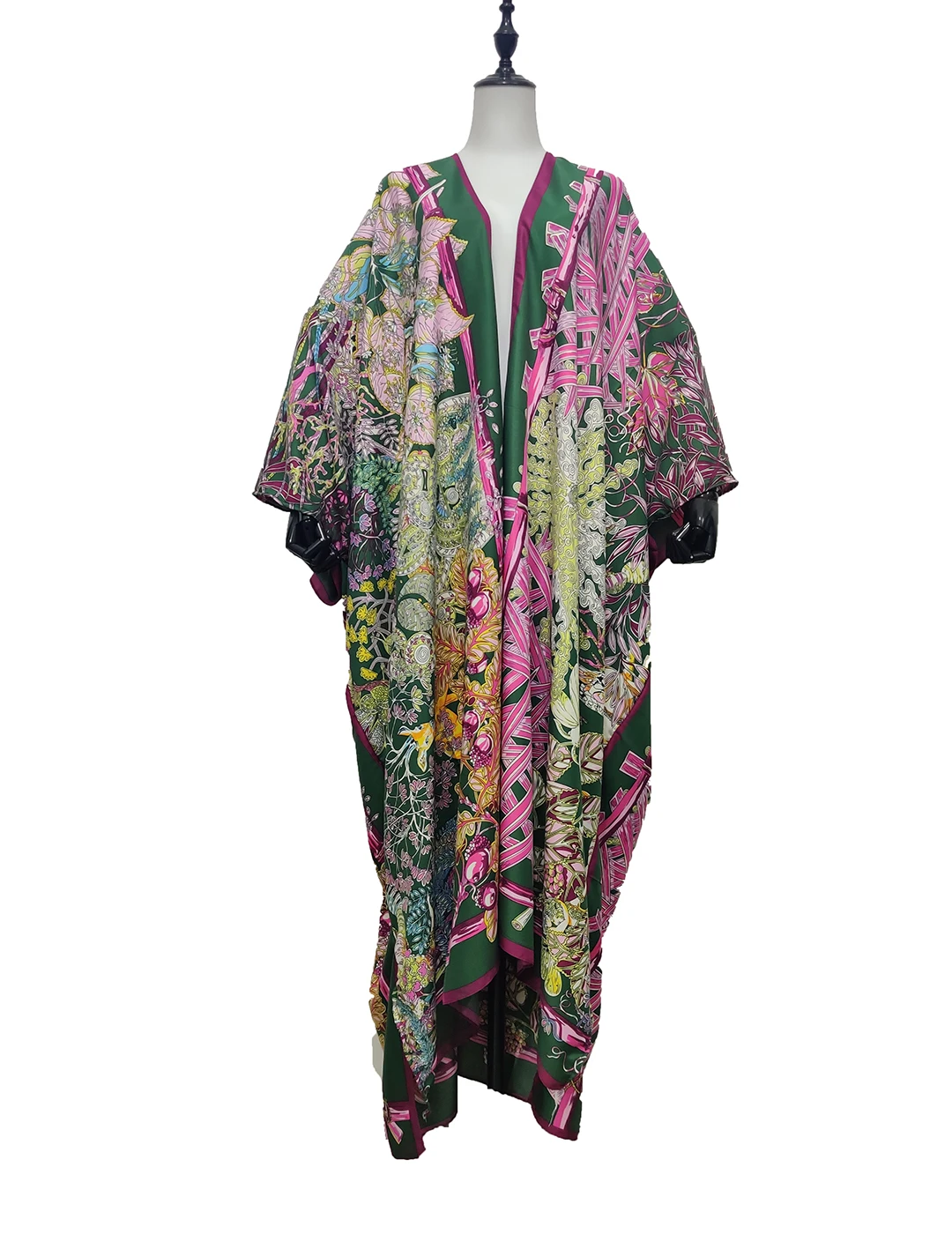 Kimono Japanese Traditional Summer Silk Robe Kaftan Clothes For Women Free Size Kuwait Muslim Women Open Robe abaya Gowns