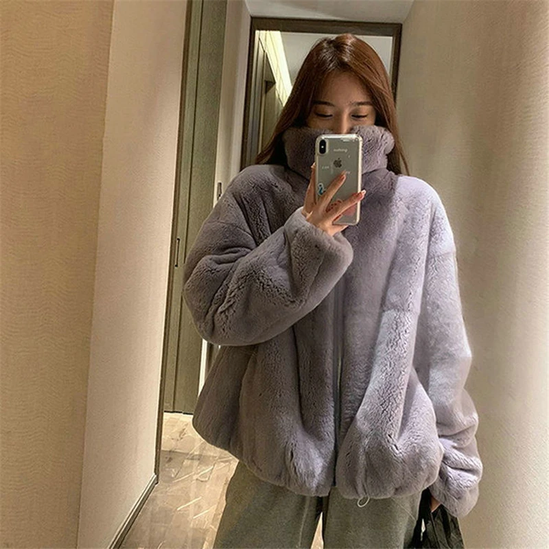 2021 Women Winter Faux Fur Jacket Thick Loose Warm Cotton Korean Coats Harajuku Plus Size Clothing For Women Goth Korean Fashion