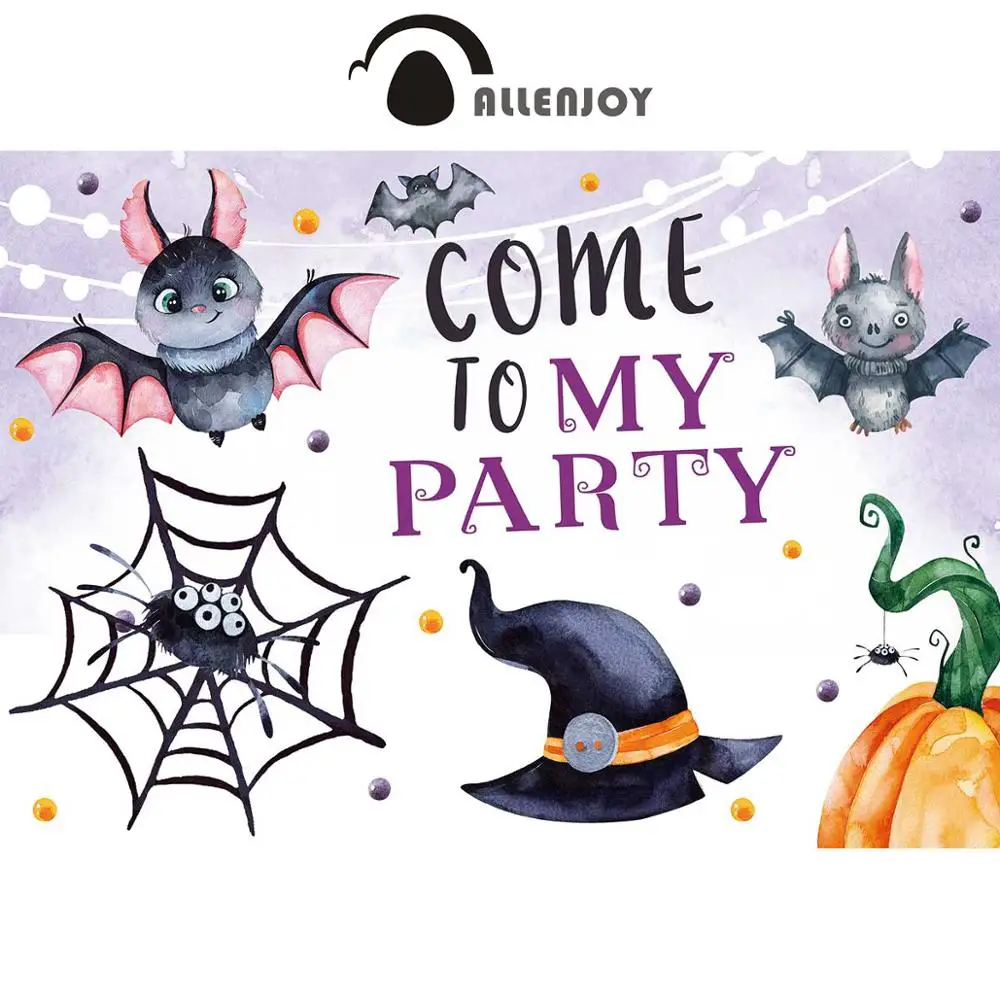 Allenjoy Halloween Party Backdrop Cartoons Decoration Pumpkin Bat Birthday Photography Background for Photo Studio Photophone