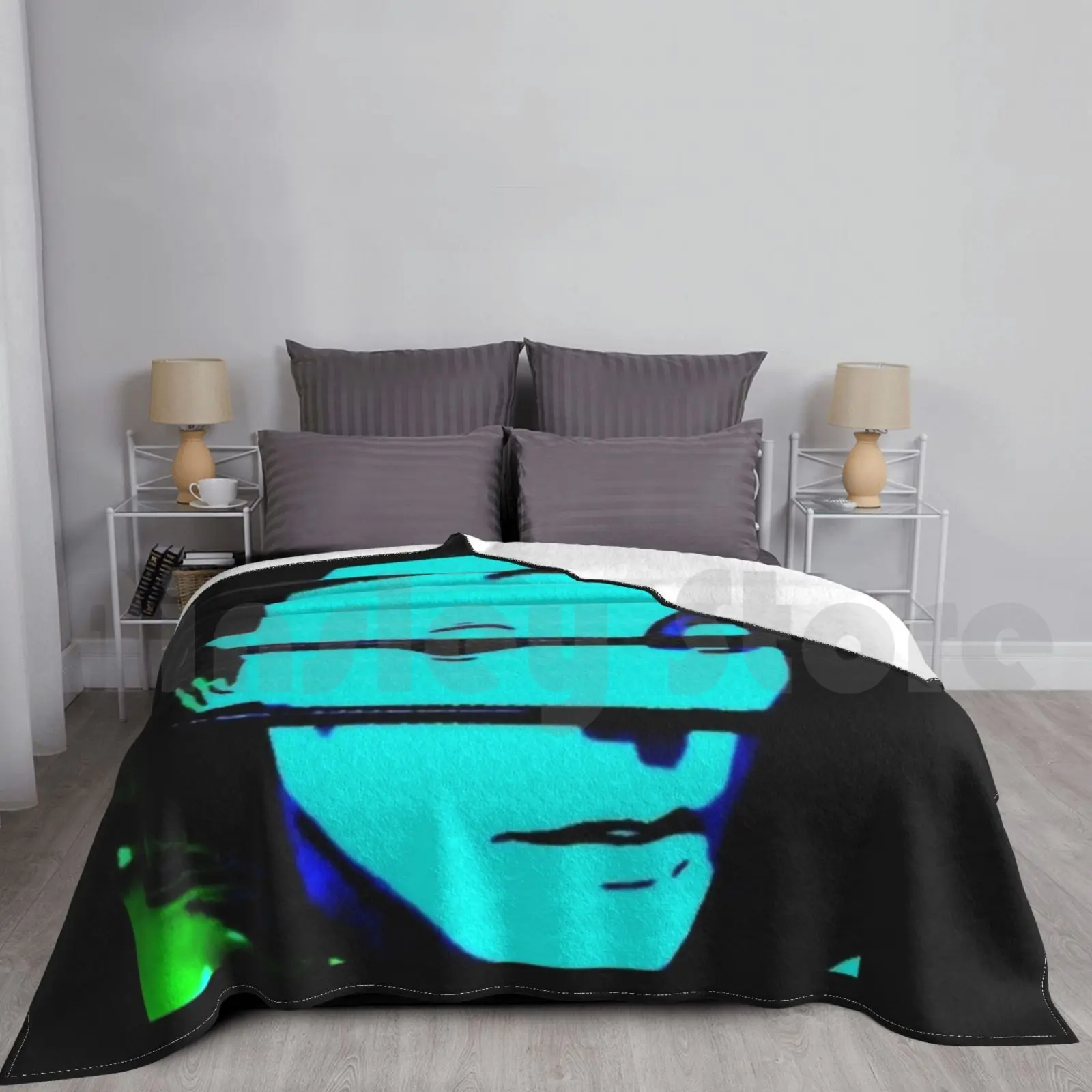 The Blue Face Blanket For Sofa Bed Travel Pop Art P Volker Emo Gloom Depression Goth Sadness Loss