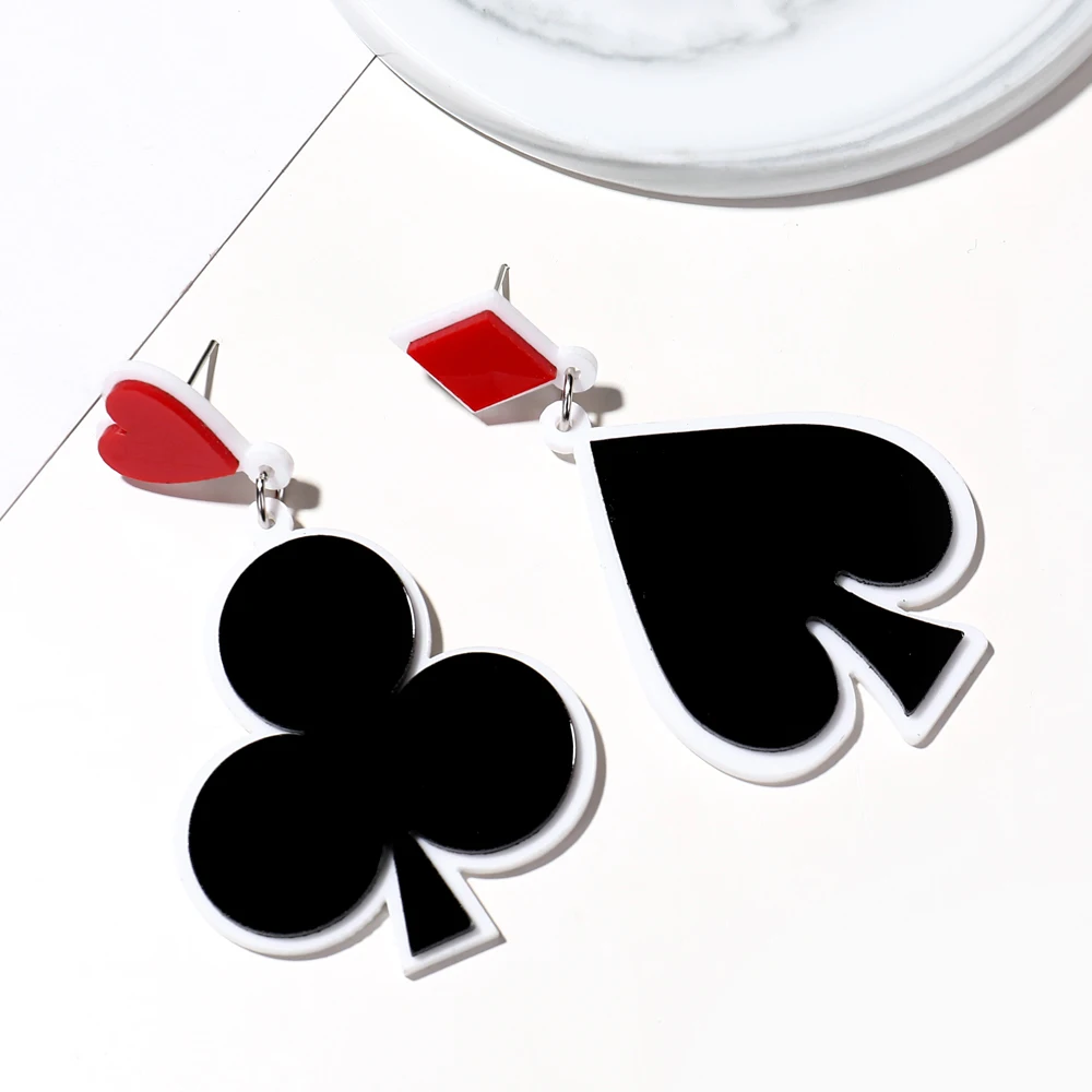 XIYANIKE Fashion Hip Hop Exaggerated Night Club Dancer Acrylic Playing Card Heart Asymmetric Stud Earrings Women Punk Jewelry