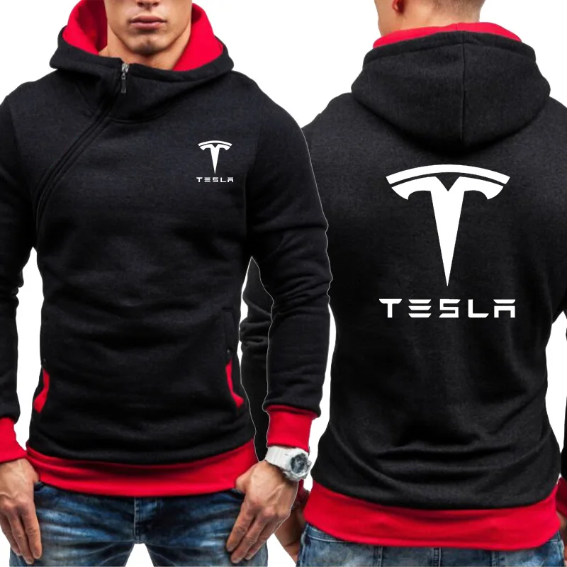 Tesla Men Hoodie Diagonal zipper Sweatshirt