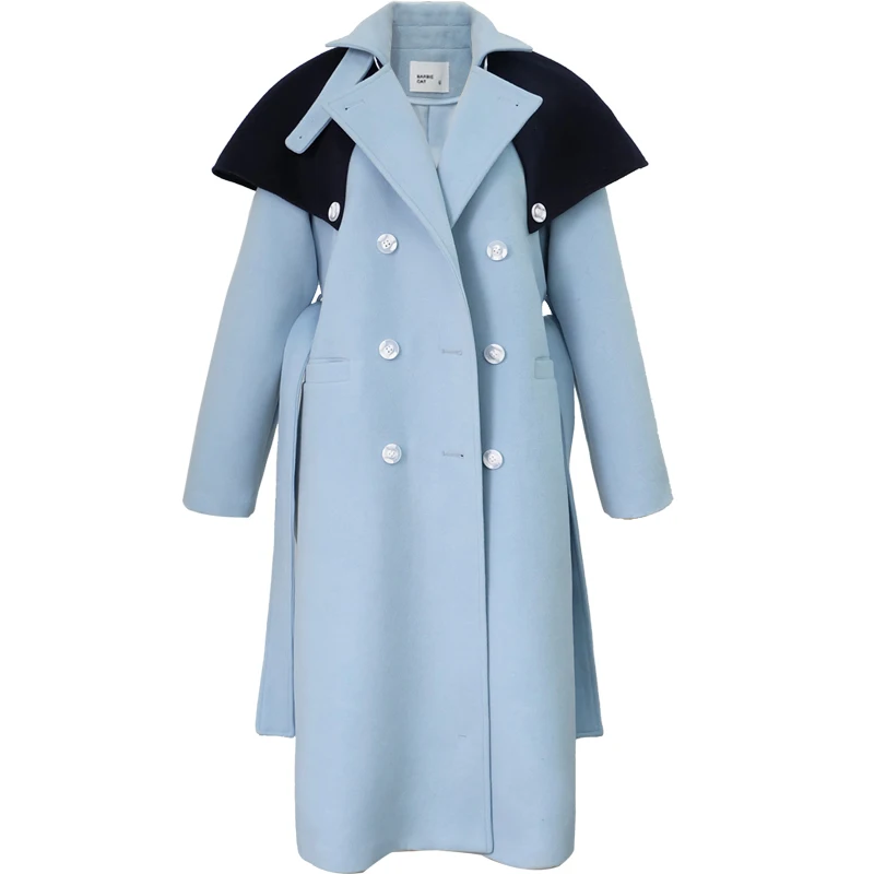 

2022 autumn winter fashion cloak woolen coat women loose double breasted long wool blends coat