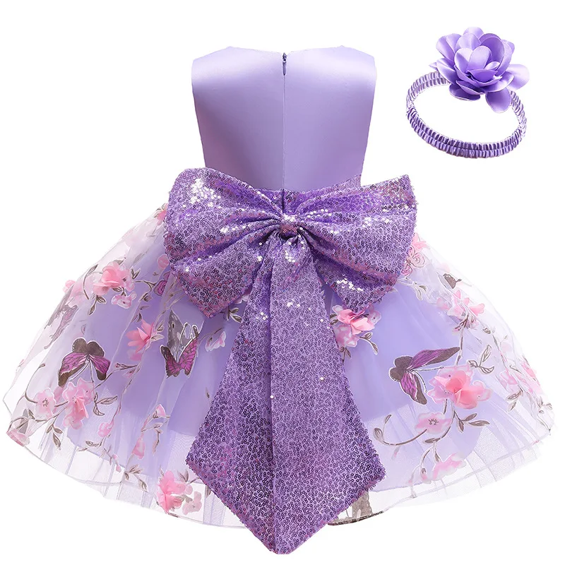 Butterfly Embroidery Newborn Baby Girls Dress High Quality Big Bow Christmas Little Princess Dress + Headband 2Pcs Kids Fashion