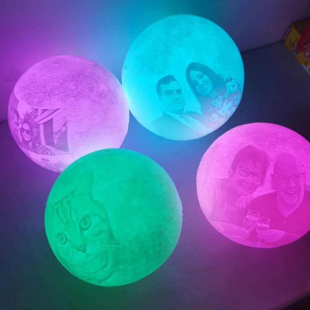 16 Color Photo Customized Moon Lamp 3D Printing Moon Night Light USB Rechargeable Personality Gift with Your Text & Photo