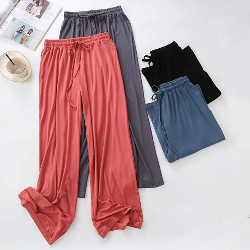 Wide leg pants women\'s high waist drape 2023 new modal loose traight casual pajamas pants ladies home pant sleep trousers