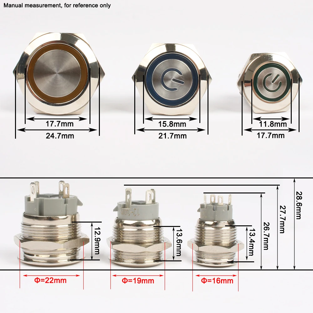 4 pin 16mm 19mm 22mm metal short push button switch waterproof latching/momentary 12V 24V 3V 6V 110V 220V small for Car