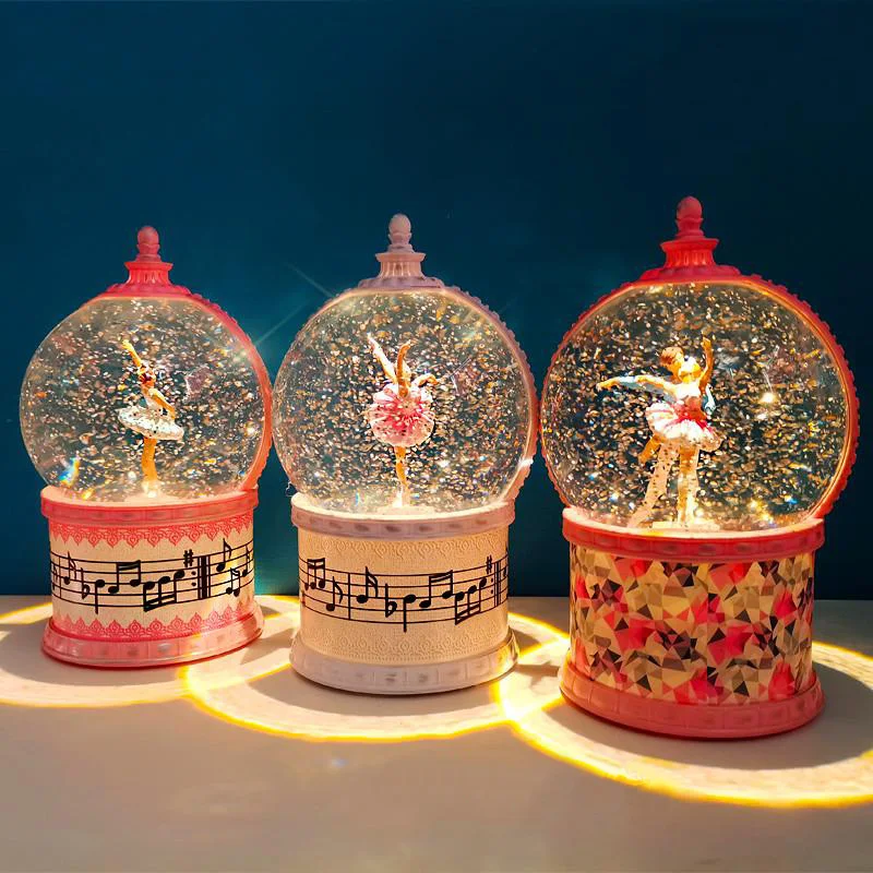 Swivel Ballerina Crystal Ball Music Box Children's Day Birthday Gifts for Daughter Girls New Year Christmas Present Night Light