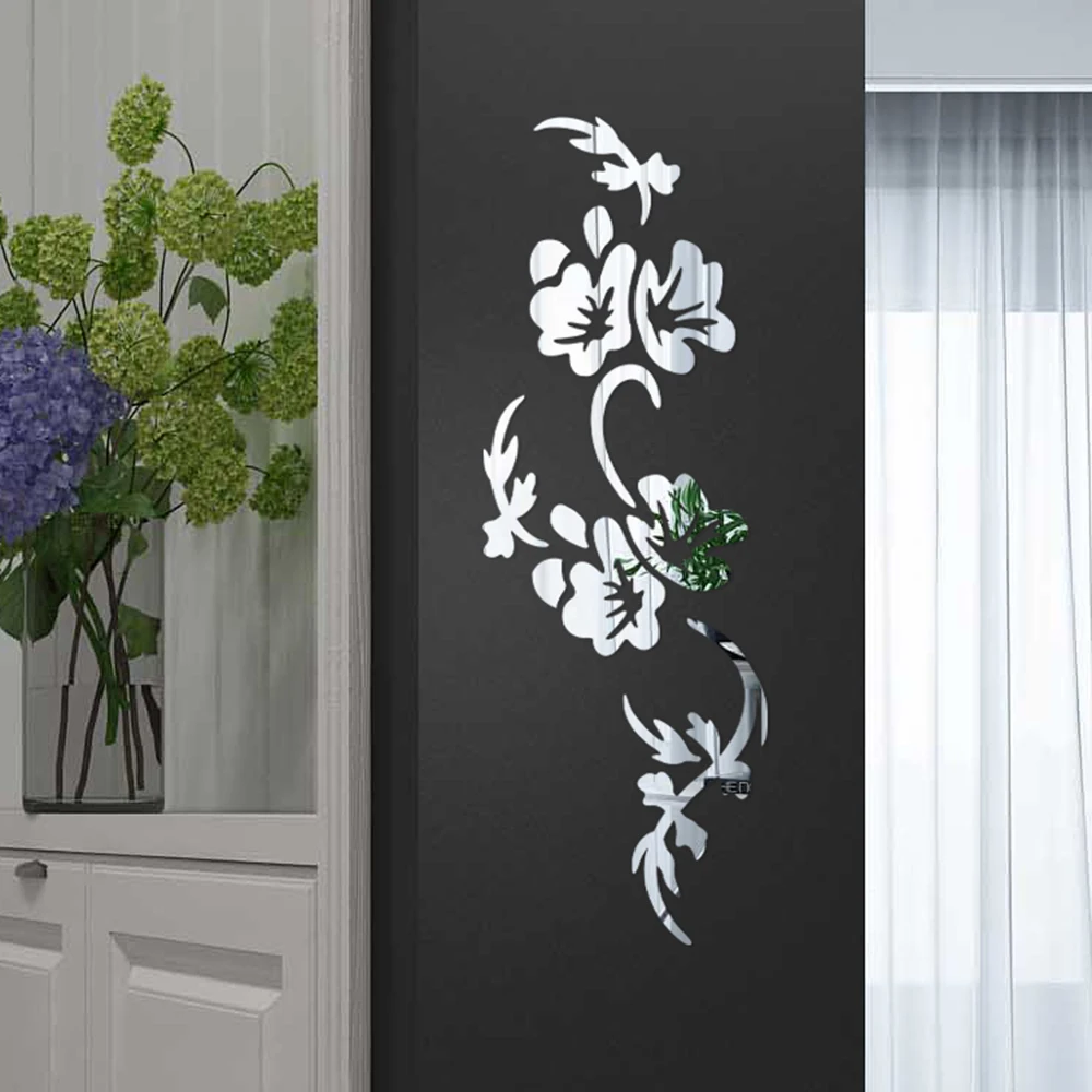 3D Flowers Design Acrylic Mirror Wall Sticker Bedroom Living Room Porch Decorative Wallpaper Decal Home Office Bar Decoration