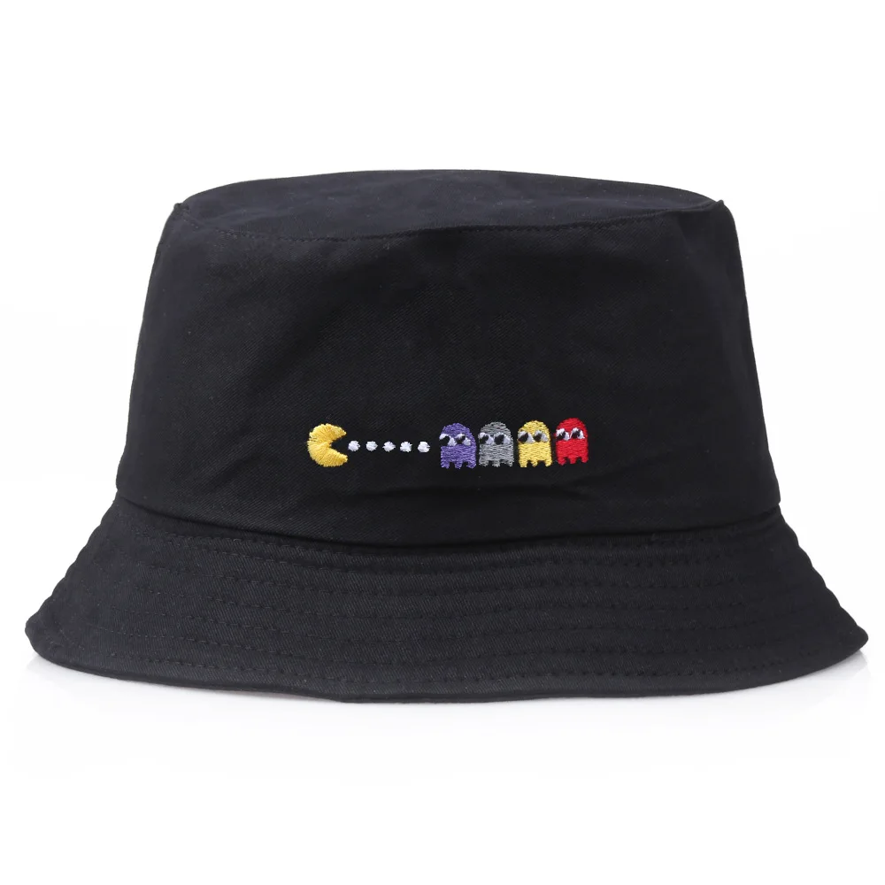 Korean Anime Cartoon Embroidered Basin Hat Eat Peas Fisherman Hat Sun Protection Men's Trend Hat Wholesale Fishing Bucket Hat