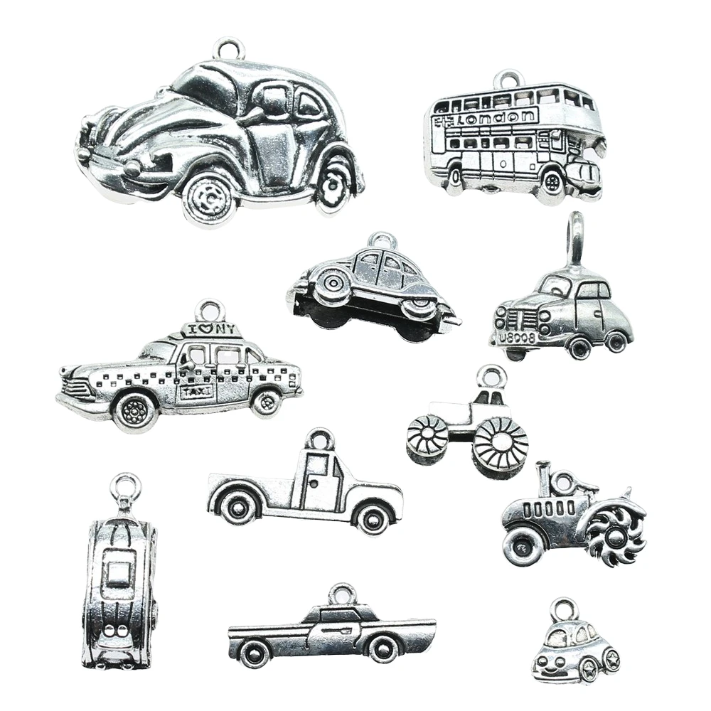 10pcs Antique Silver Color Car Charm Pendants Jewelry Accessories Bus Charms For Jewelry Making Vintage Car Charms Finding