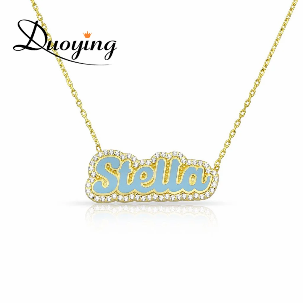 DUOYING Custom Enamel Bubble Letters Necklace For Cute Gift Personlized Zircon Nameplate Pendant Necklace For Girl's Jewelry