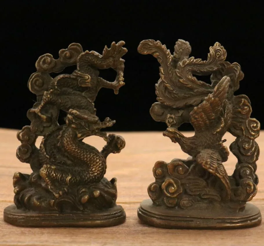 

Archaize brass dragon phoenix Chengxiang crafts statue A pair