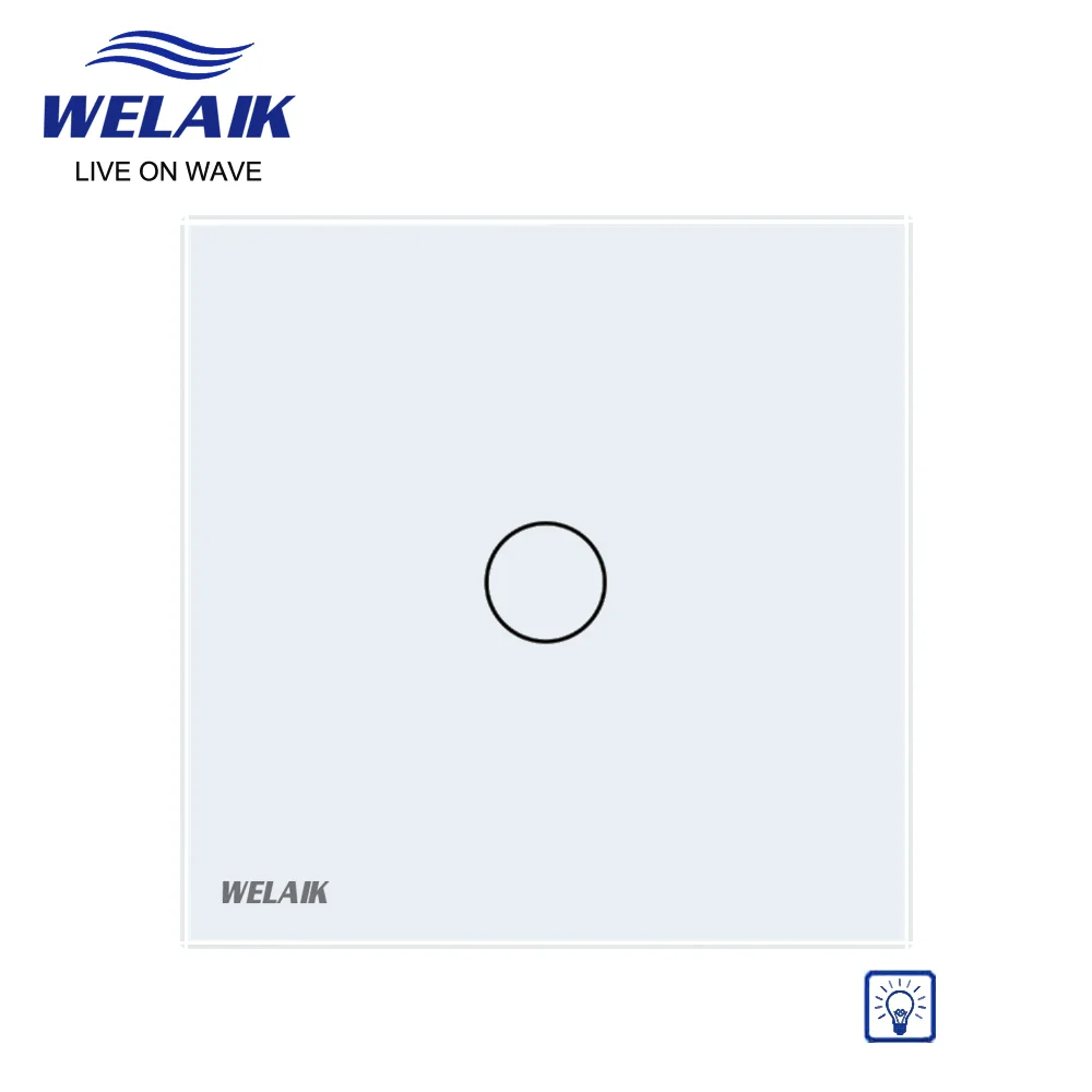 WELAIK EU Standard Dimmer Wall Touch Switch 80*80mm Single FireWire Glass Panel 1Gang 1Way Touch Switch  220V A1911TG