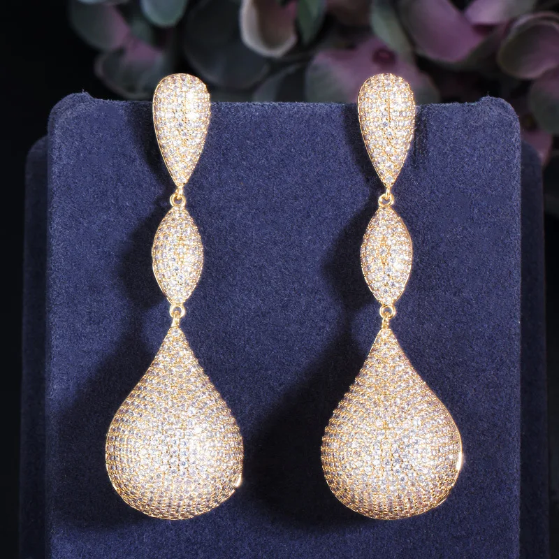 European And American Micro-Inlaid Zircon Irregular Long Earrings For Women