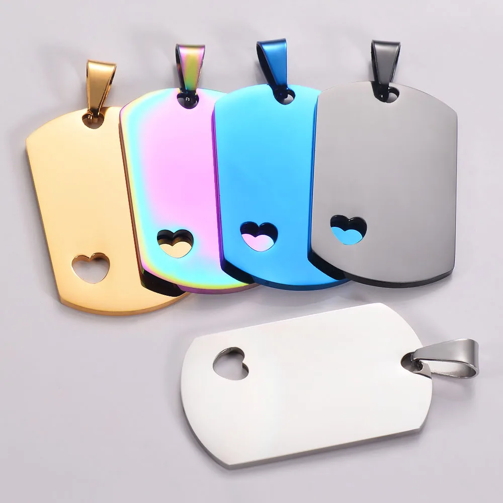 5Pcs/Lot Stainless Steel  Rectangle Blank Military Army ID Tag Heart Dog Tags Pendant Necklace Jewelry Dropship