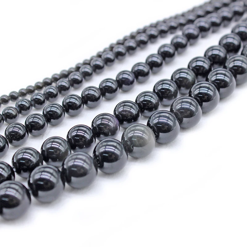 Natural Stone Black Obsidian Stone Round Loose Beads 15\