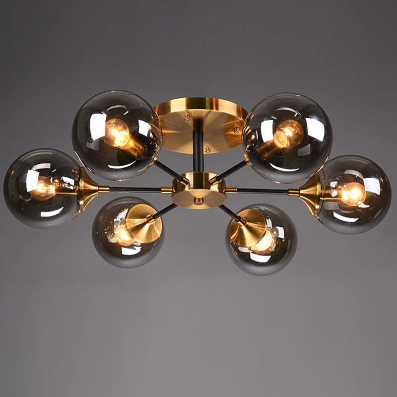 Living room Ceiling Chandelier Nordic Home Decor lighting LED Bedroom Lamps Smoky Gray Glass/Amber/Transparent Glass fixtures