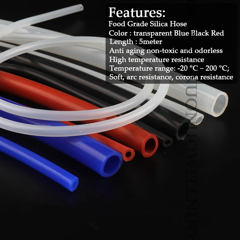 5m Silica Gel Hose I.D 2~32mm Heat Resistant Aquarium Silicone Tube Flexible AirPump Soft Pipe Automobile Fuel Tank Vacuum Hose