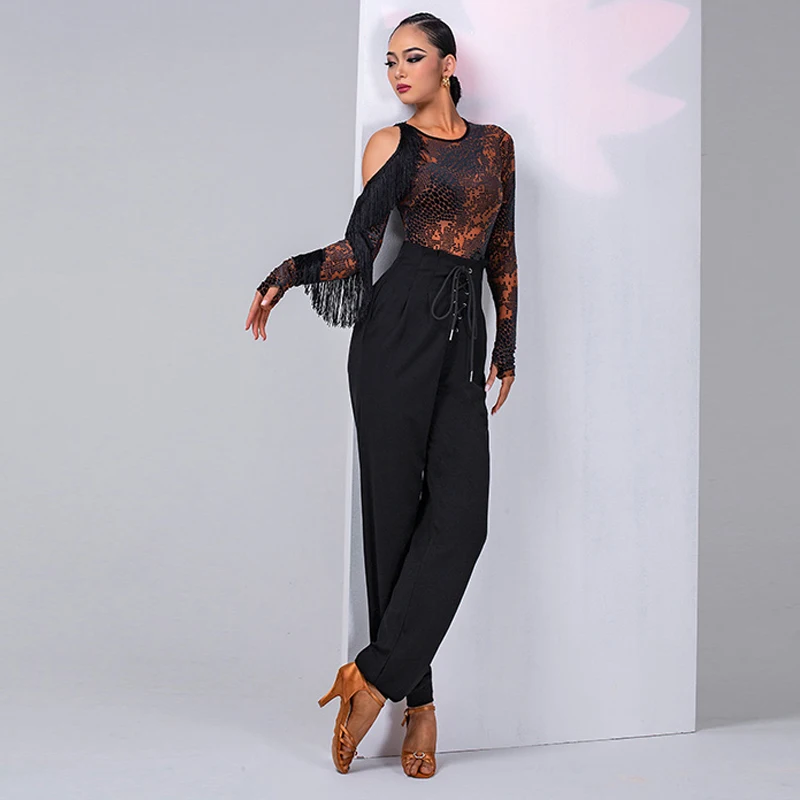 ใหม่ Latin Dance กางเกงผู้หญิงสายรัดเอวหลวมเสื้อผ้า Chacha Rumba Latin ฝึกสวมใส่ห้องบอลรูมเต้นรํากางเกง DNV15497