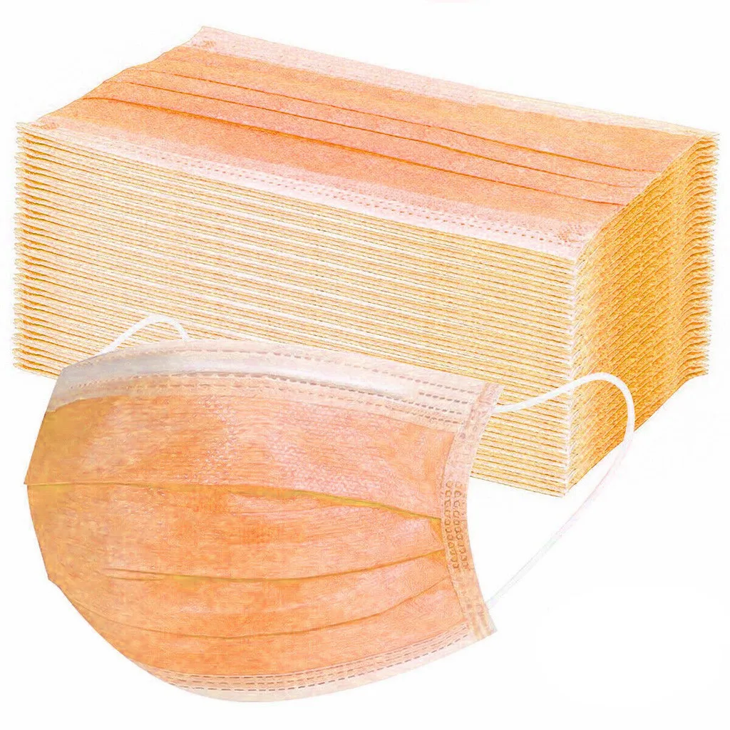 

200[cs Light Orange Disposable Face Mask Dust Personal Mask 3ply Ear Loop Breathable Facial Protective Cover Masks Mascarilla