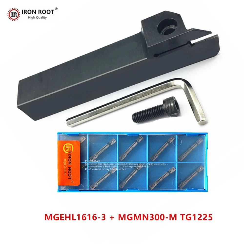 IRON ROOT 1P MGEHR1616-3 / MGEHL1616-3  Grooving Tool Holder + 10P MGMN300  CNC Carbide Insert  Metal Lathe Cutting Turning