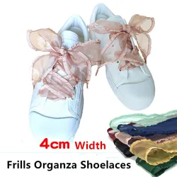4cm Widened Frill Organza Shoelaces 18 Colors Chiffen Yarn Bow Wide Laces Trend Beauty White Casual Sneaker Shoes Laces Dropship
