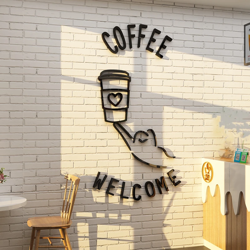 Milk Tea Shop Coffee Shop Restaurant Wall Decoration Checkout Counter Cake Room Glass Door Wall Sticker 3d Stereo Wall Sticker