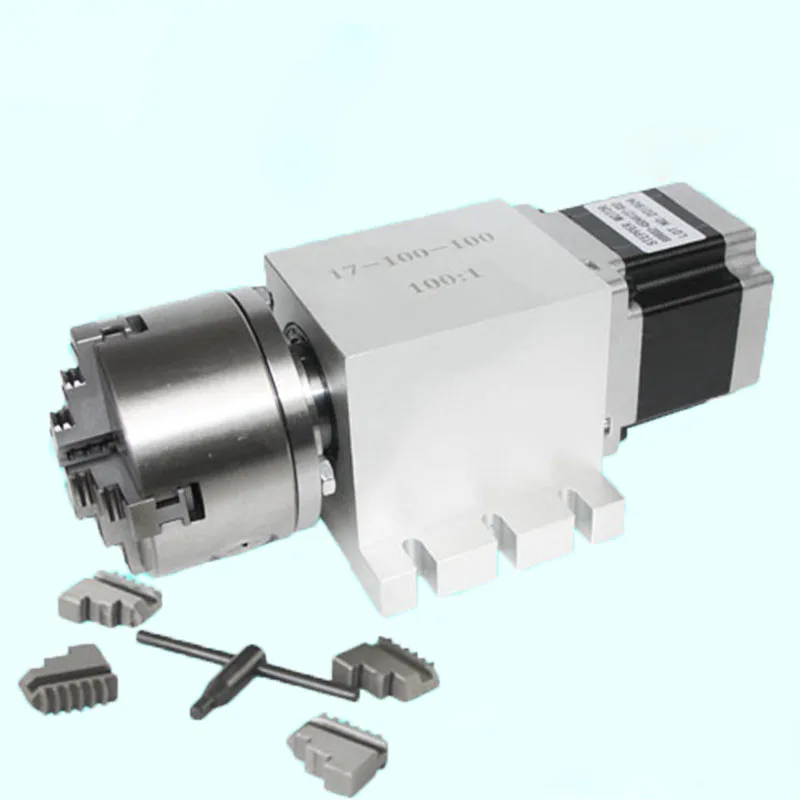 Two Phrase 4.5A Stepper Motor (100:1) K11-100mm 3/4 Jaw Chuck 100mm CNC 4th Axis A Aixs Rotary Axis for Cnc Router