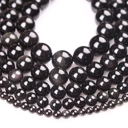 4mm 6mm 8mm 10mm 12mm 14mm Round Natural Black Obsidian Stone Loose Beads Lot For Jewelry Making DIY Crafts Findings