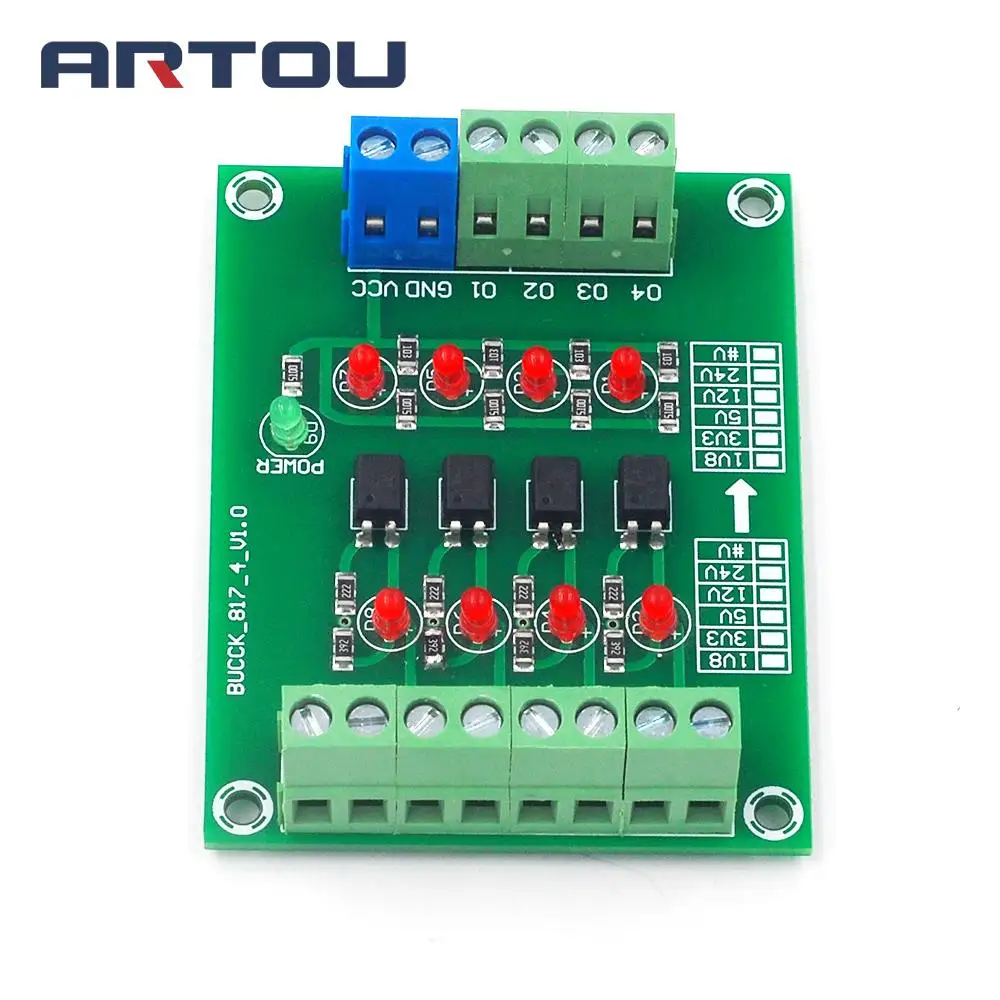 24V to 5V 4 Channel Optocoupler Isolation Board Isolated Module PLC Signal Level Voltage Converter Board 4 Bit